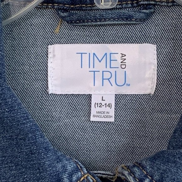 Time And Tru Denim Jean Jacket NEW Womens Large Stretch Buttons Pockets Boho - Picture 3 of 14